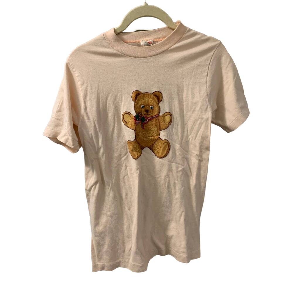 Paramount Sportswear Creepy Eye Bear Vintage Crew Neck Pullover T-shirt Peach S